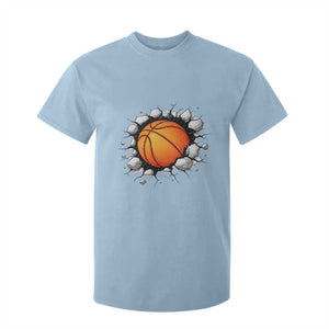 Funny Basketball Bursting Through Wall T Shirt For Kid Sports Fan Gift TS12 Light Blue Print Your Wear