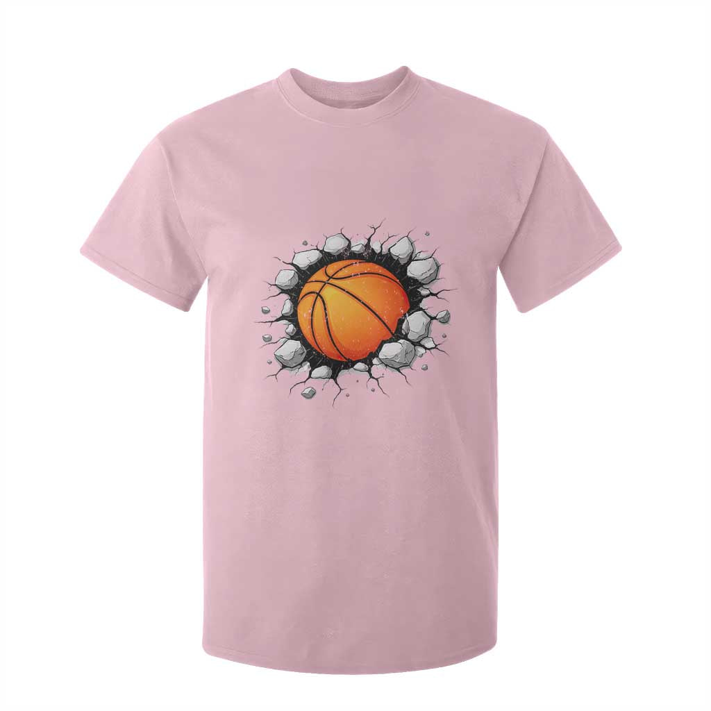 Funny Basketball Bursting Through Wall T Shirt For Kid Sports Fan Gift TS12 Light Pink Print Your Wear
