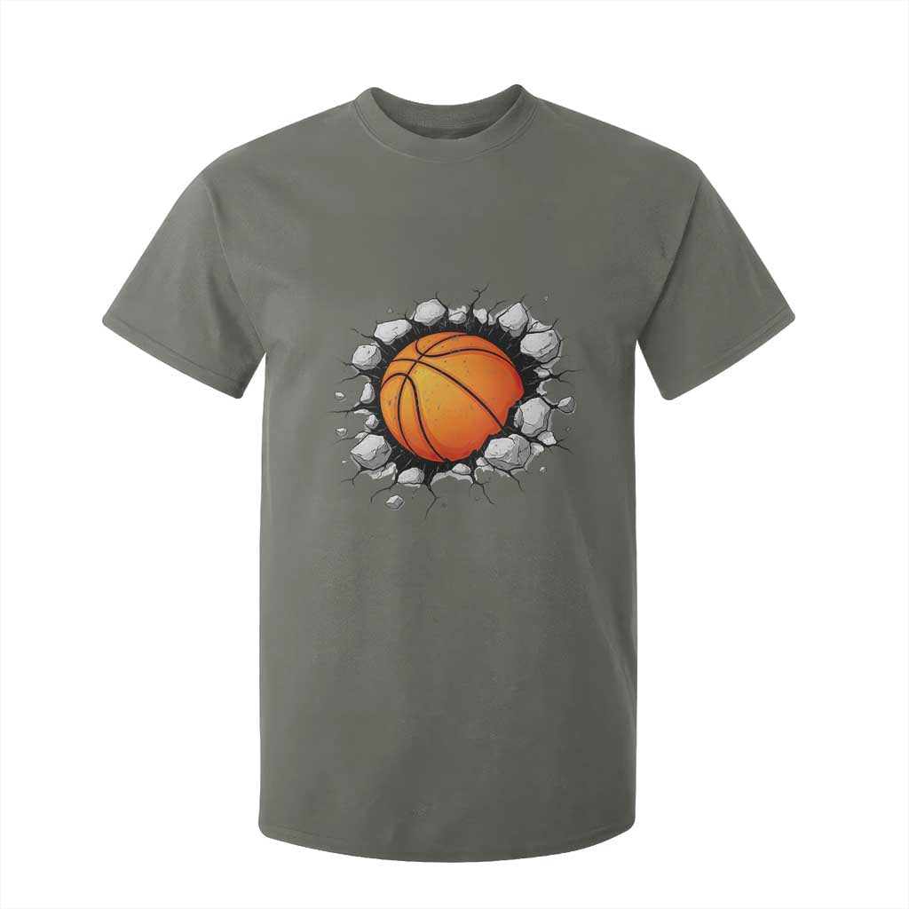 Funny Basketball Bursting Through Wall T Shirt For Kid Sports Fan Gift TS12 Military Green Print Your Wear