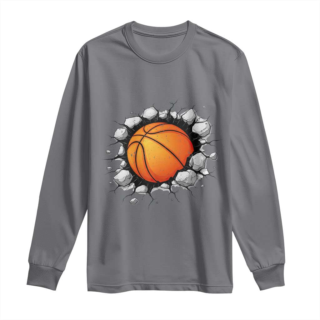 Funny Basketball Bursting Through Wall Long Sleeve Shirt Sports Fan Gift TS12 Charcoal Print Your Wear