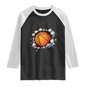 Funny Basketball Bursting Through Wall Raglan Shirt Sports Fan Gift TS12 Black White Print Your Wear