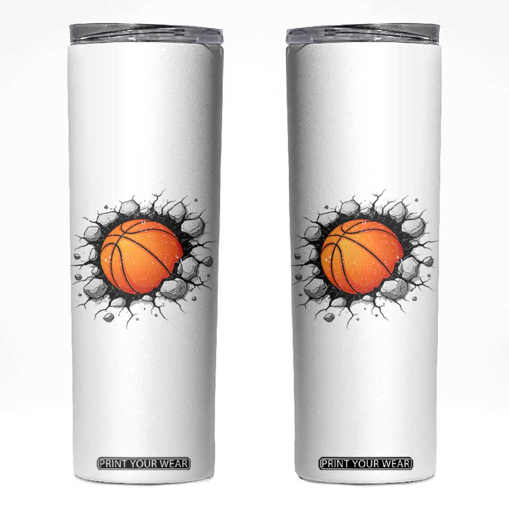 Funny Basketball Bursting Through Wall Skinny Tumbler Sports Fan Gift TS12 White Print Your Wear