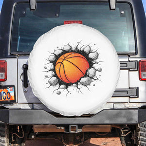 Funny Basketball Bursting Through Wall Spare Tire Cover Sports Fan Gift TS12 No hole White Print Your Wear