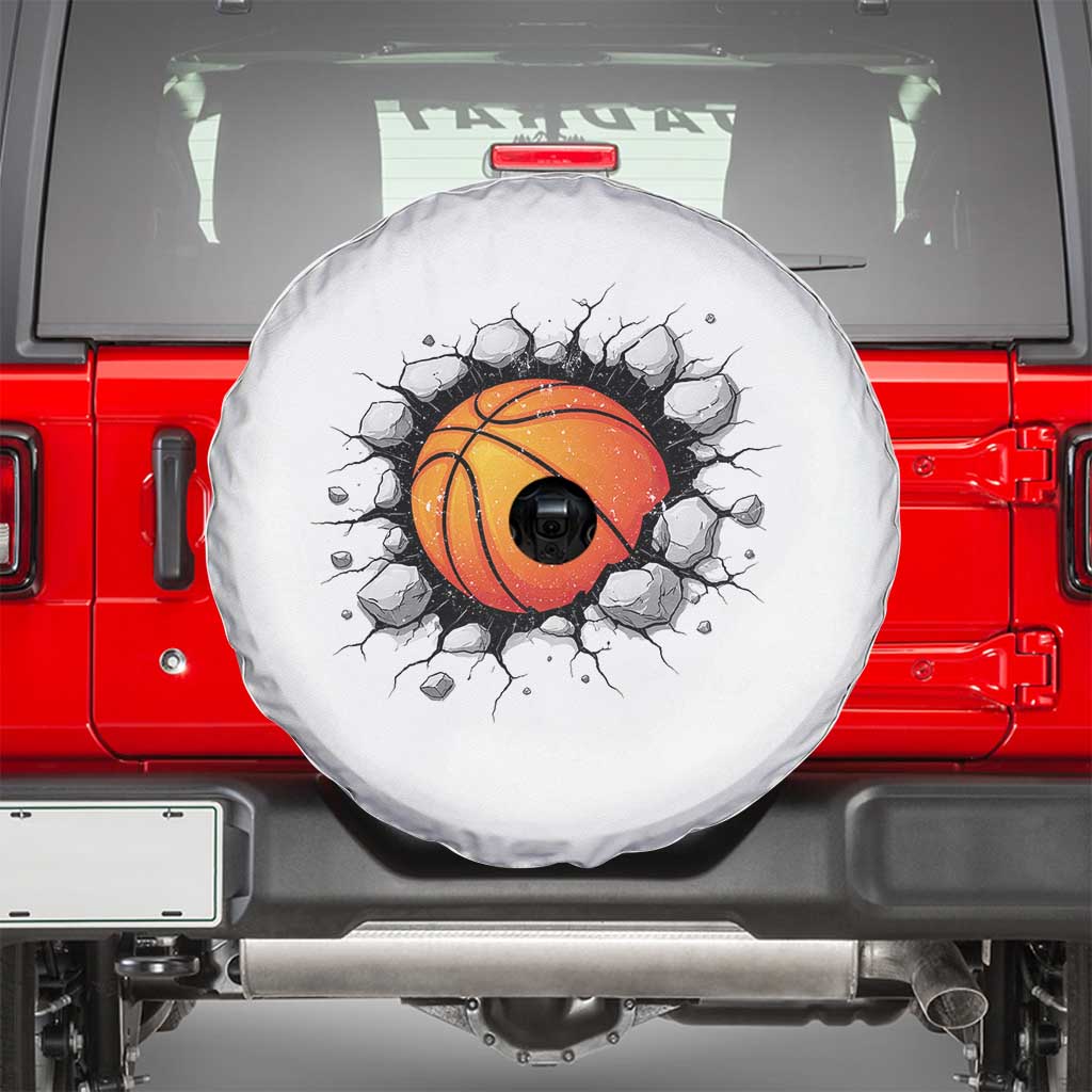 Funny Basketball Bursting Through Wall Spare Tire Cover Sports Fan Gift TS12 White Print Your Wear