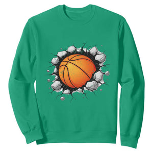 Funny Basketball Bursting Through Wall Sweatshirt Sports Fan Gift TS12 Irish Green Print Your Wear