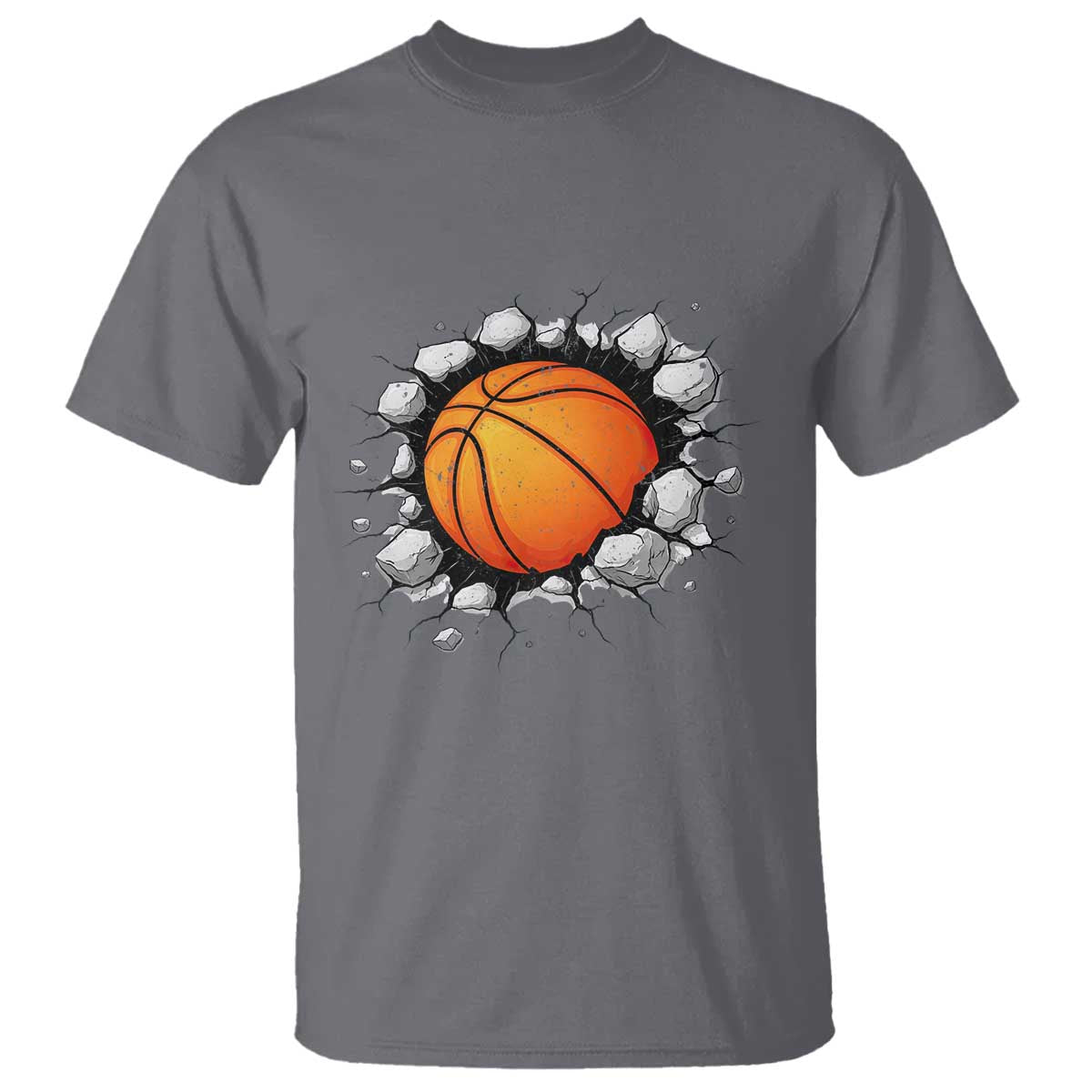 Funny Basketball Bursting Through Wall T Shirt Sports Fan Gift TS12 Charcoal Print Your Wear