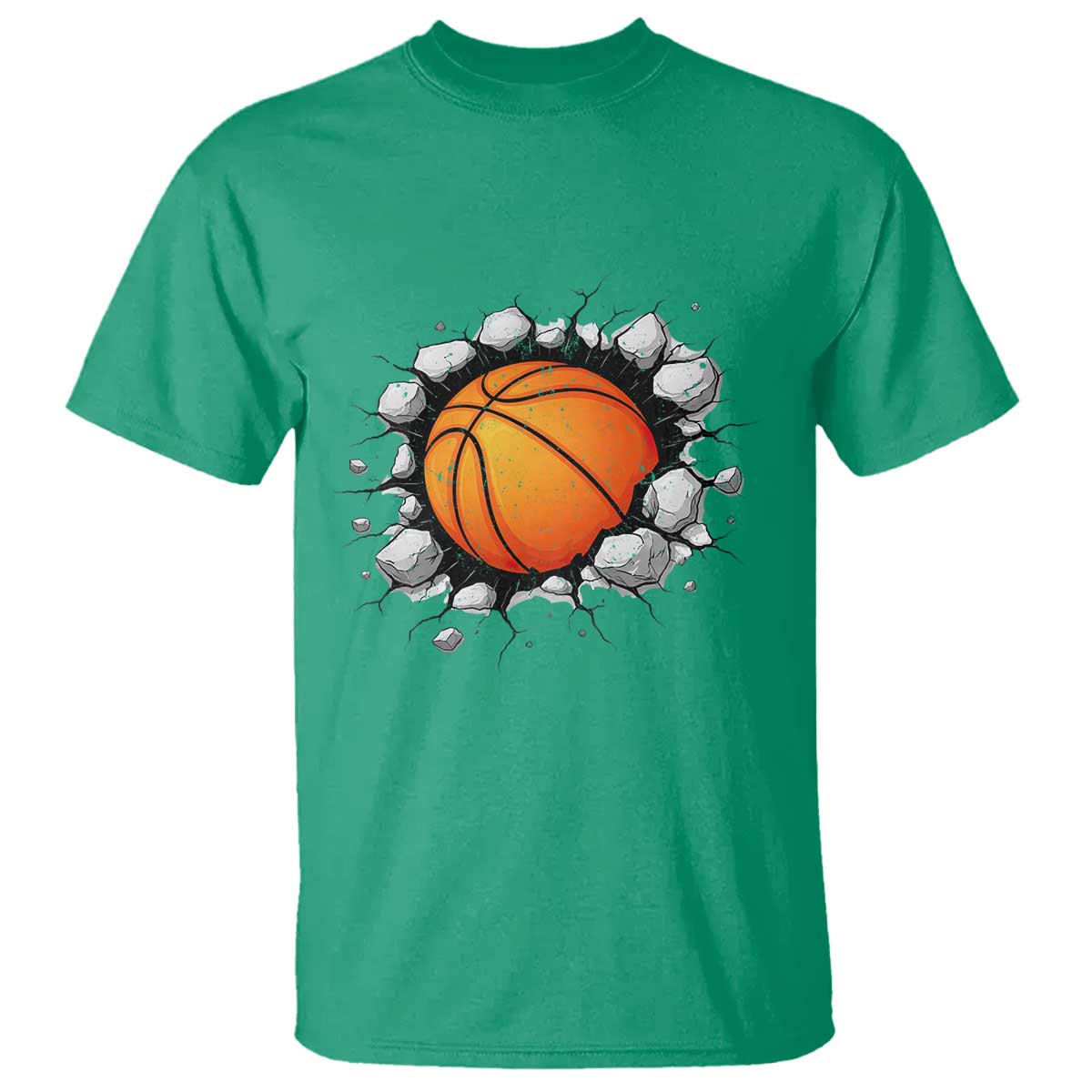 Funny Basketball Bursting Through Wall T Shirt Sports Fan Gift TS12 Irish Green Print Your Wear