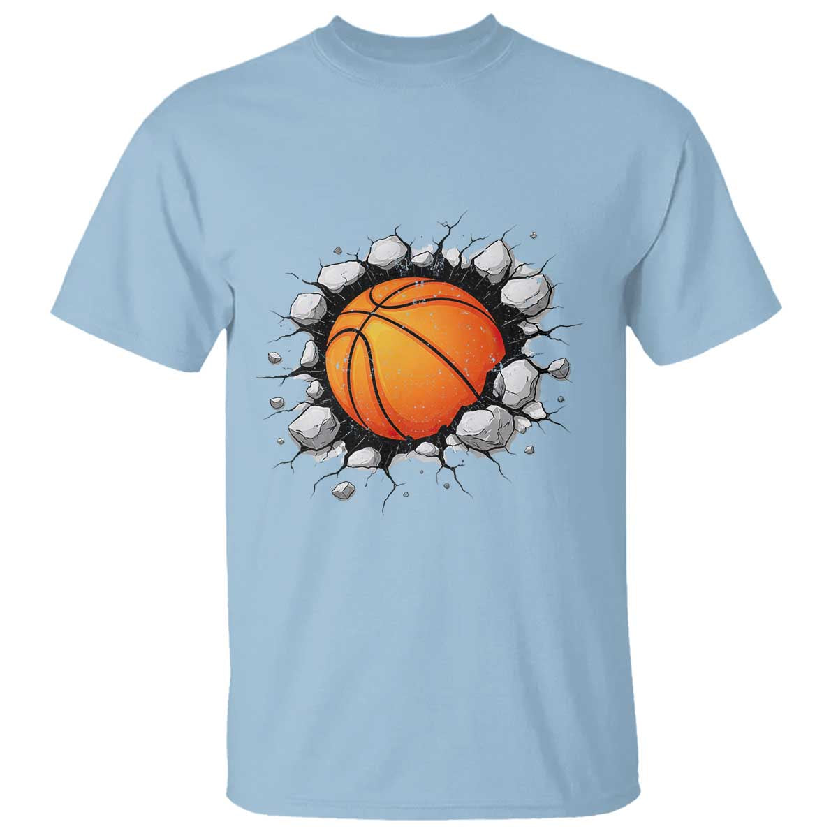 Funny Basketball Bursting Through Wall T Shirt Sports Fan Gift TS12 Light Blue Print Your Wear