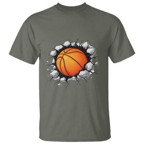 Funny Basketball Bursting Through Wall T Shirt Sports Fan Gift TS12 Military Green Print Your Wear