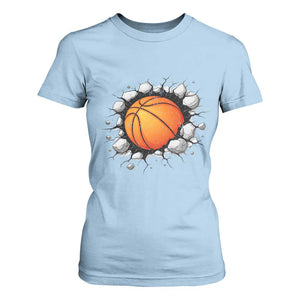 Funny Basketball Bursting Through Wall T Shirt For Women Sports Fan Gift TS12 Light Blue Print Your Wear