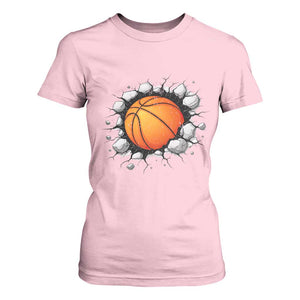 Funny Basketball Bursting Through Wall T Shirt For Women Sports Fan Gift TS12 Light Pink Print Your Wear