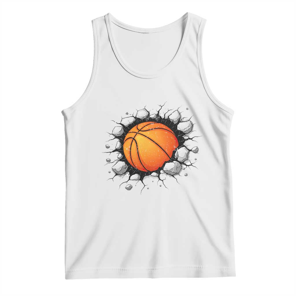 Funny Basketball Bursting Through Wall Tank Top Sports Fan Gift TS12 White Print Your Wear