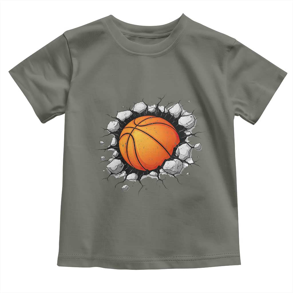 Funny Basketball Bursting Through Wall Toddler T Shirt Sports Fan Gift TS12 Military Green Print Your Wear