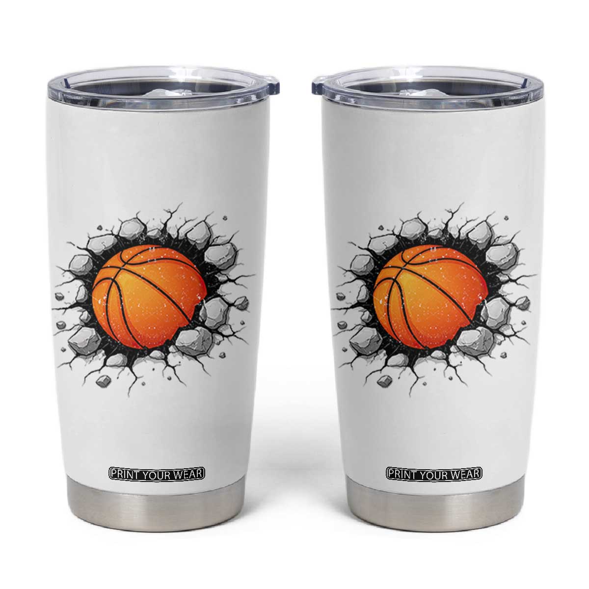 Funny Basketball Bursting Through Wall Tumbler Cup Sports Fan Gift TS12 White Print Your Wear