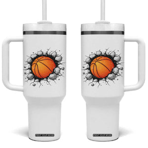 Funny Basketball Bursting Through Wall Tumbler With Handle Sports Fan Gift TS12 One Size: 40 oz White Print Your Wear