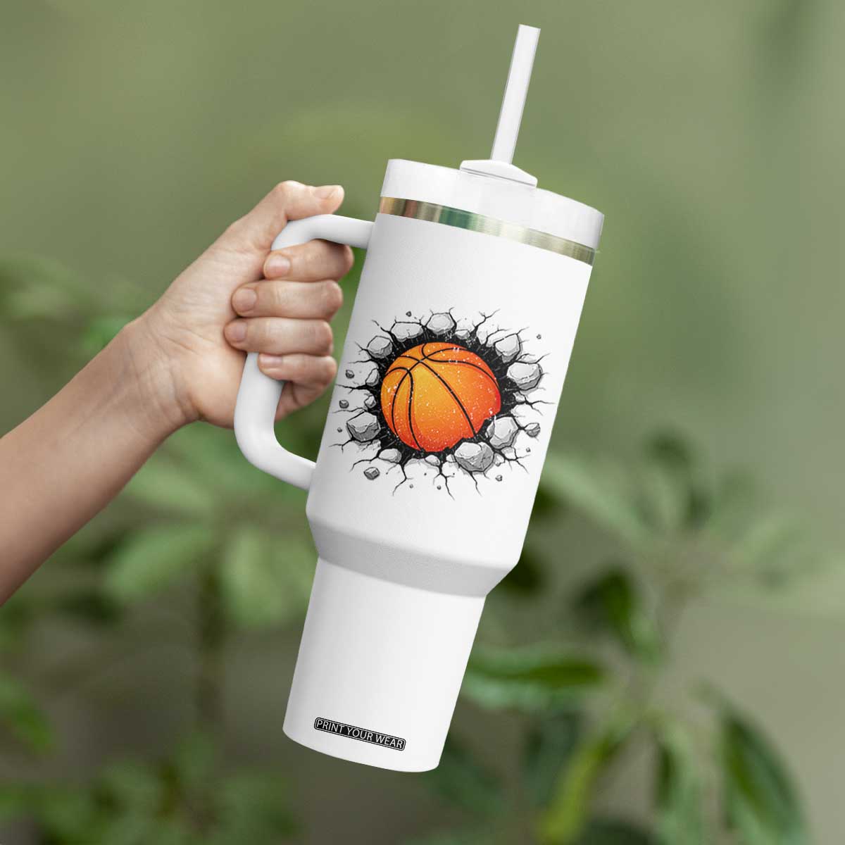 Funny Basketball Bursting Through Wall Tumbler With Handle Sports Fan Gift TS12 Print Your Wear