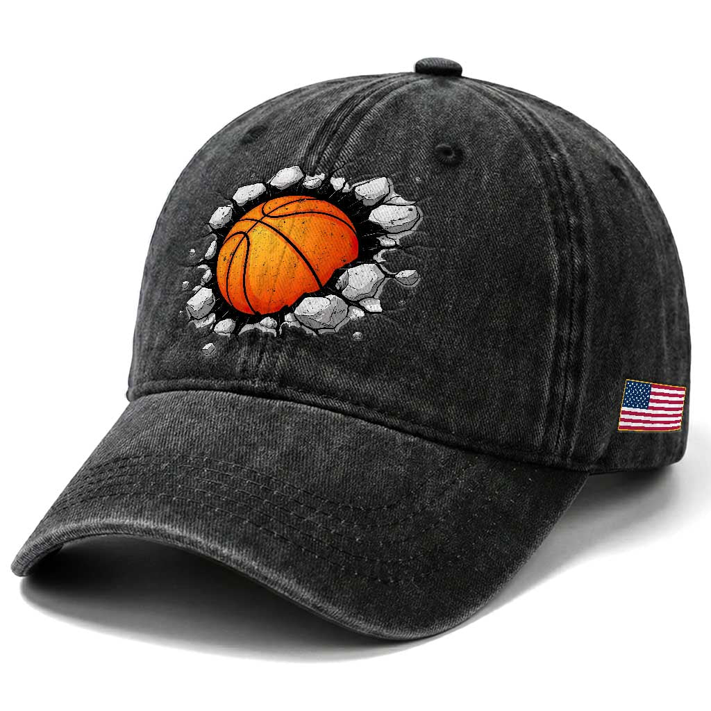 Funny Basketball Bursting Through Wall Washed Cotton Baseball Cap Sports Fan Gift TS12 Print Your Wear