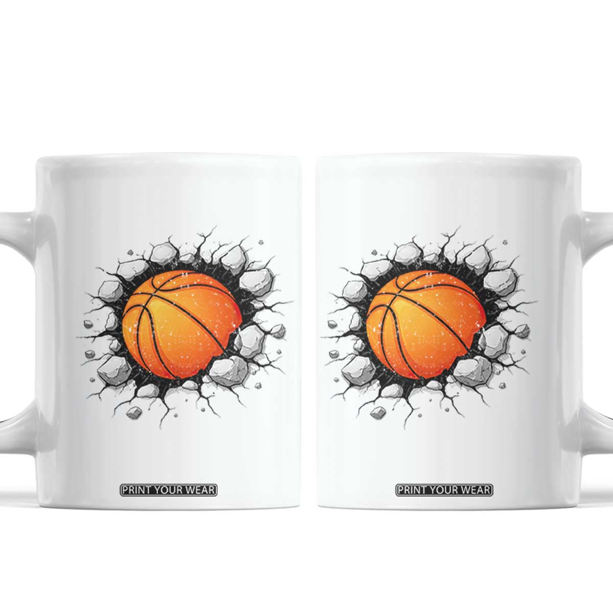 Funny Basketball Bursting Through Wall Coffee Mug Sports Fan Gift TS12 White Print Your Wear