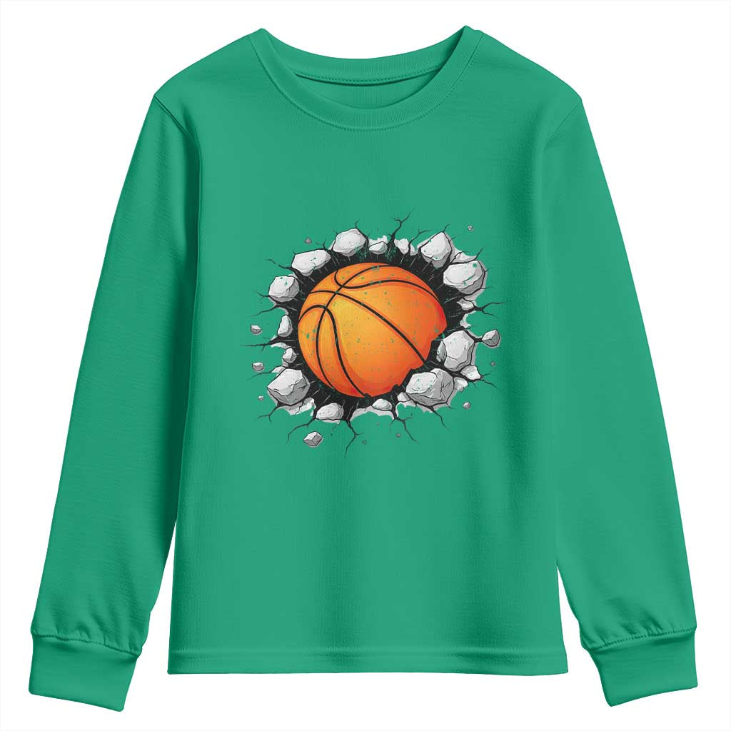 Funny Basketball Bursting Through Wall Youth Sweatshirt Sports Fan Gift TS12 Irish Green Print Your Wear