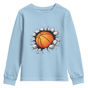 Funny Basketball Bursting Through Wall Youth Sweatshirt Sports Fan Gift TS12 Light Blue Print Your Wear
