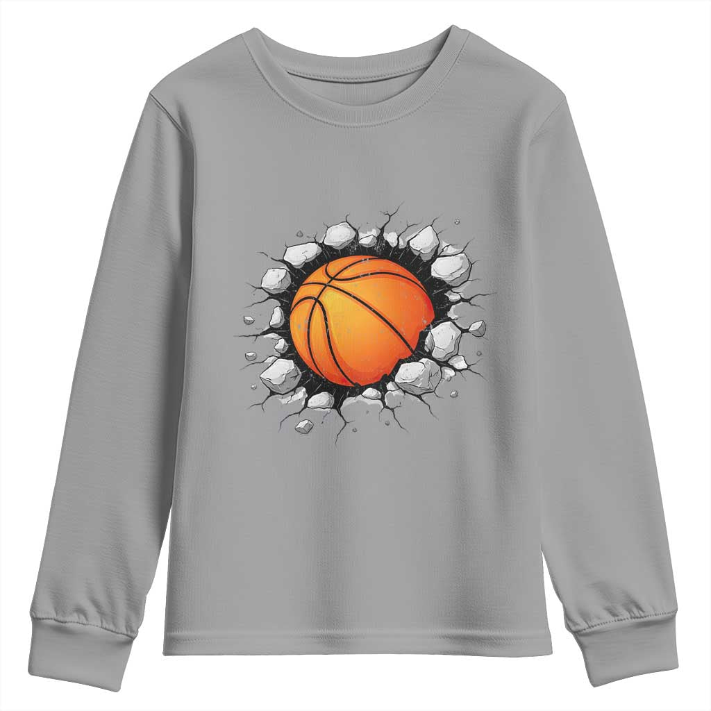 Funny Basketball Bursting Through Wall Youth Sweatshirt Sports Fan Gift TS12 Sport Gray Print Your Wear