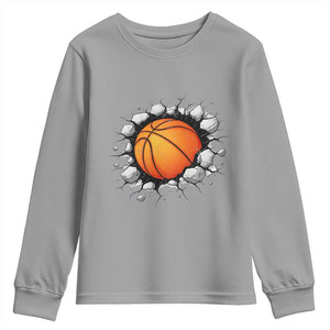 Funny Basketball Bursting Through Wall Youth Sweatshirt Sports Fan Gift TS12 Sport Gray Print Your Wear