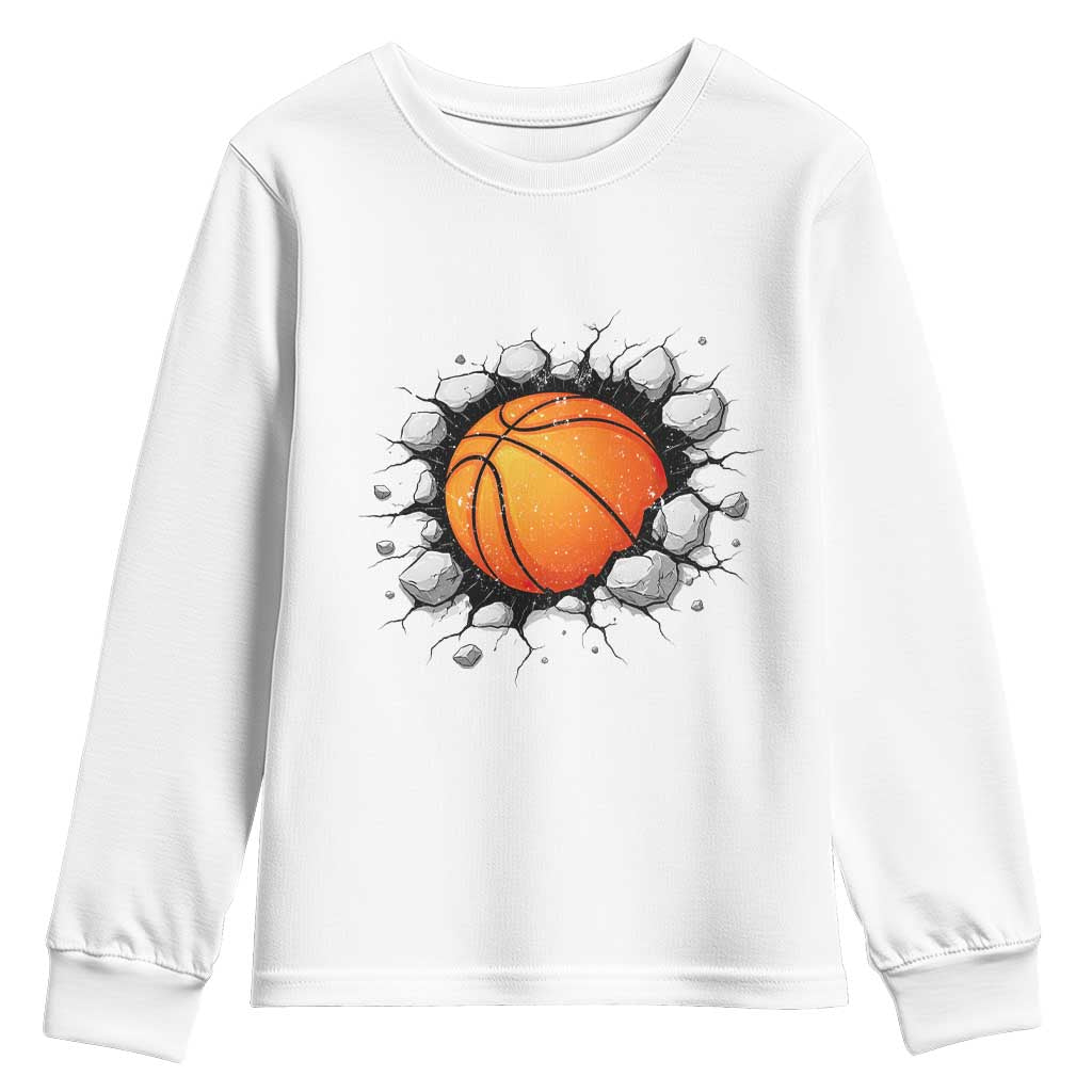 Funny Basketball Bursting Through Wall Youth Sweatshirt Sports Fan Gift TS12 White Print Your Wear