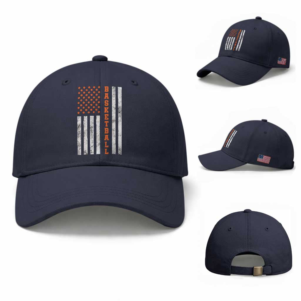 American Flag Basketball Baseball Cap USA Sports Fan TS12 Baseball Cap Universal Fit Navy Print Your Wear