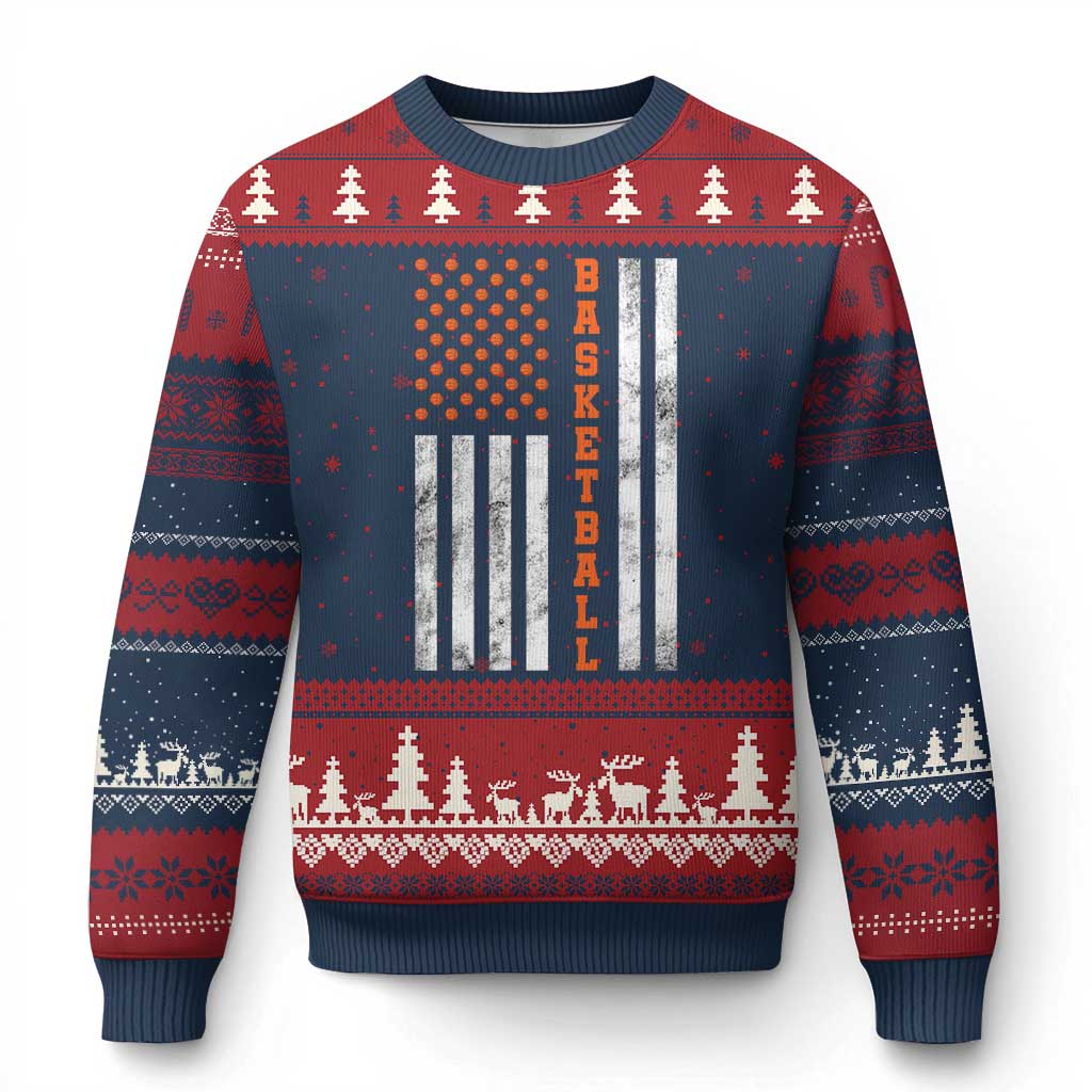 American Flag Basketball Ugly Christmas Sweater USA Sports Fan TS12 Navy Red Print Your Wear