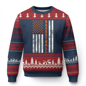 American Flag Basketball Ugly Christmas Sweater USA Sports Fan TS12 Navy Red Print Your Wear