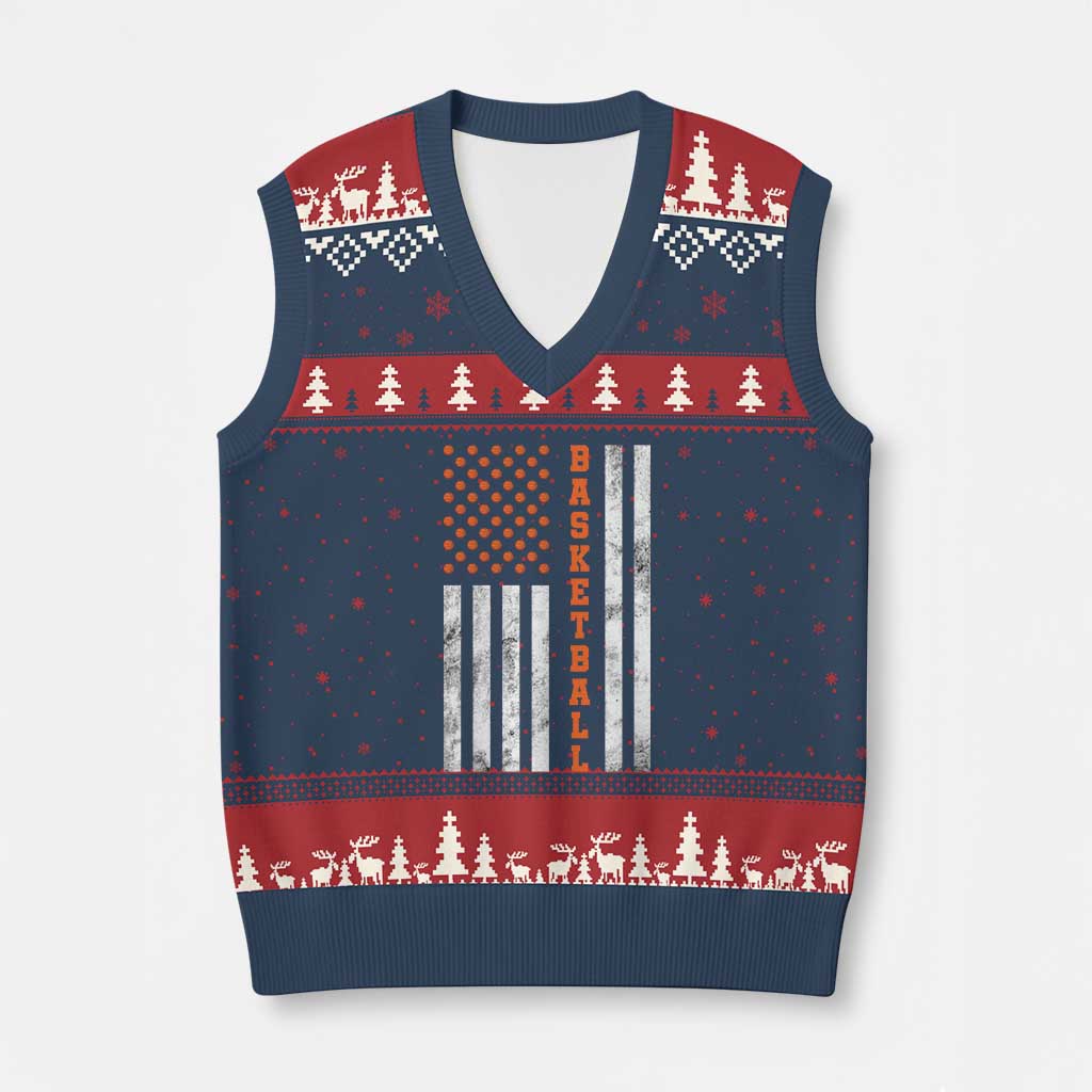 American Flag Basketball V-Neck Knit Sweater Vest USA Sports Fan TS12 Navy Red Print Your Wear