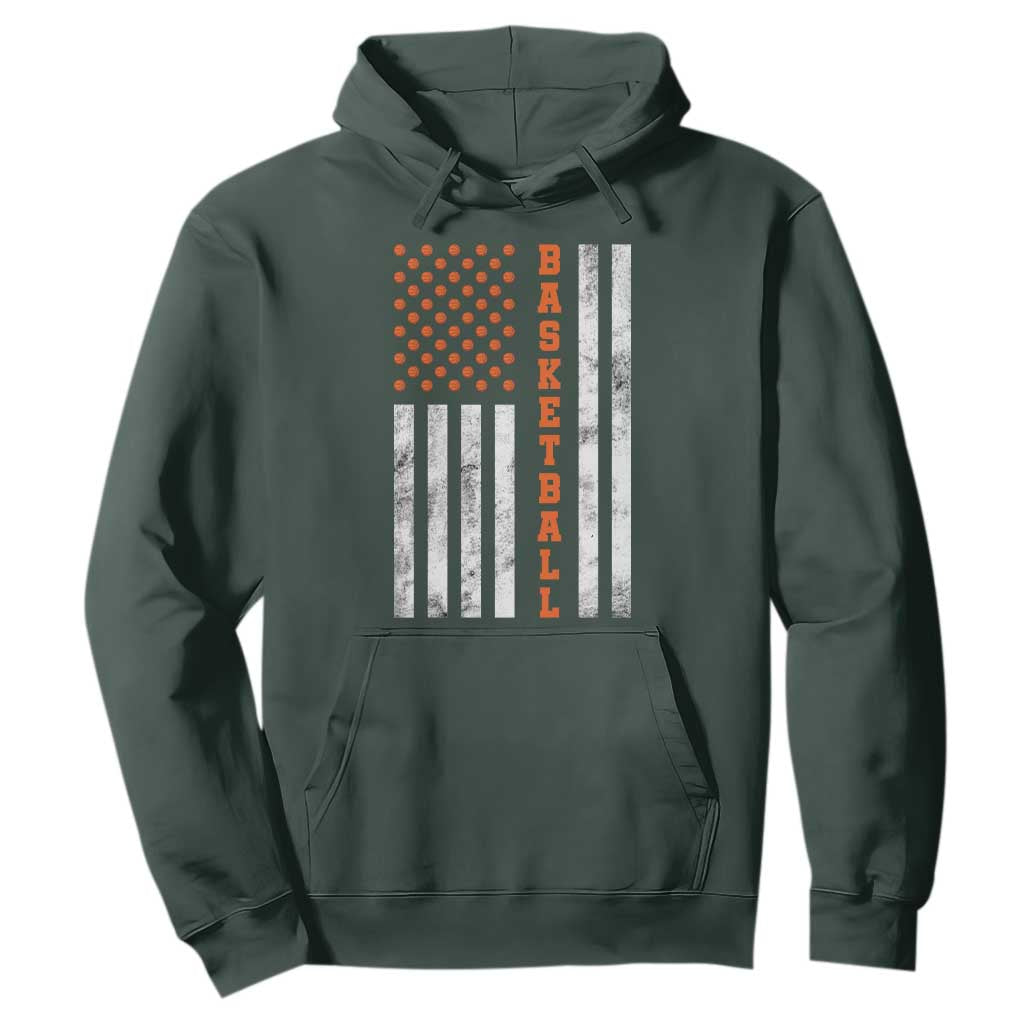 American Flag Basketball Hoodie USA Sports Fan TS12 Dark Forest Green Print Your Wear