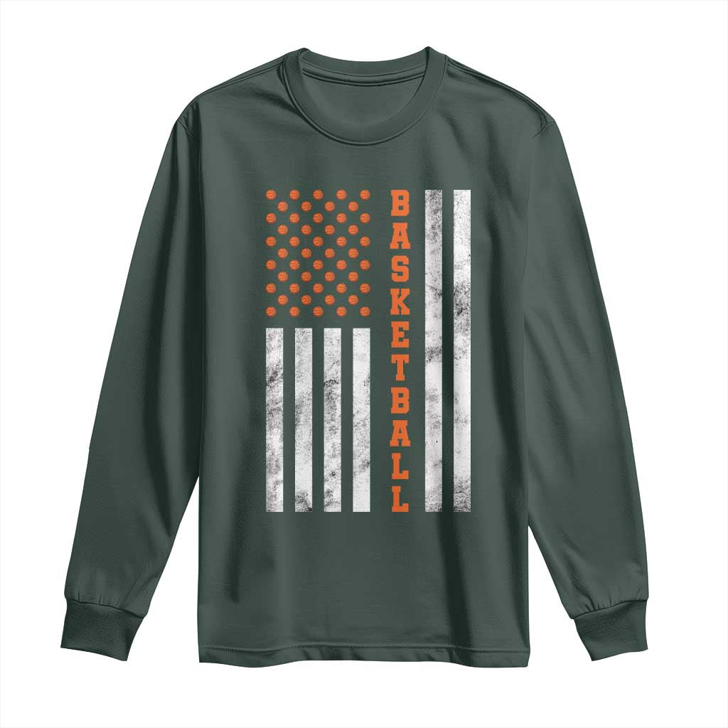 American Flag Basketball Long Sleeve Shirt USA Sports Fan TS12 Dark Forest Green Print Your Wear