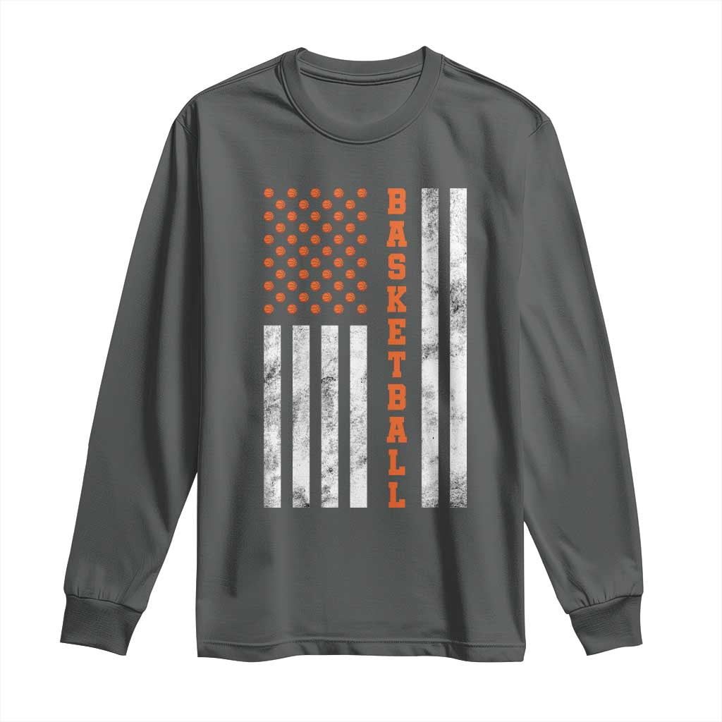 American Flag Basketball Long Sleeve Shirt USA Sports Fan TS12 Dark Heather Print Your Wear