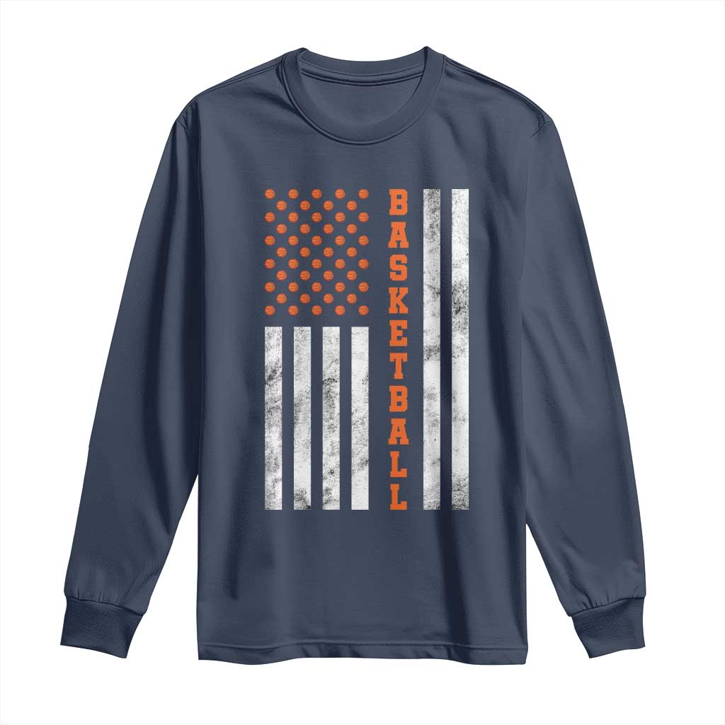 American Flag Basketball Long Sleeve Shirt USA Sports Fan TS12 Navy Print Your Wear