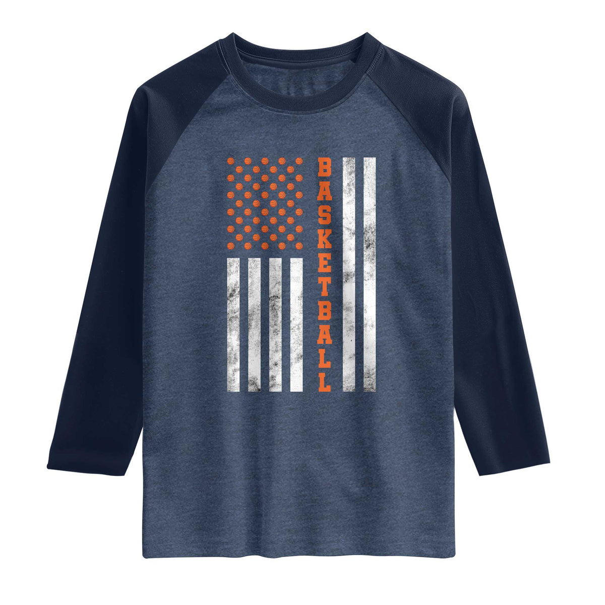 American Flag Basketball Raglan Shirt USA Sports Fan TS12 Heather Denim Navy Print Your Wear