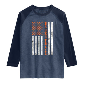 American Flag Basketball Raglan Shirt USA Sports Fan TS12 Heather Denim Navy Print Your Wear