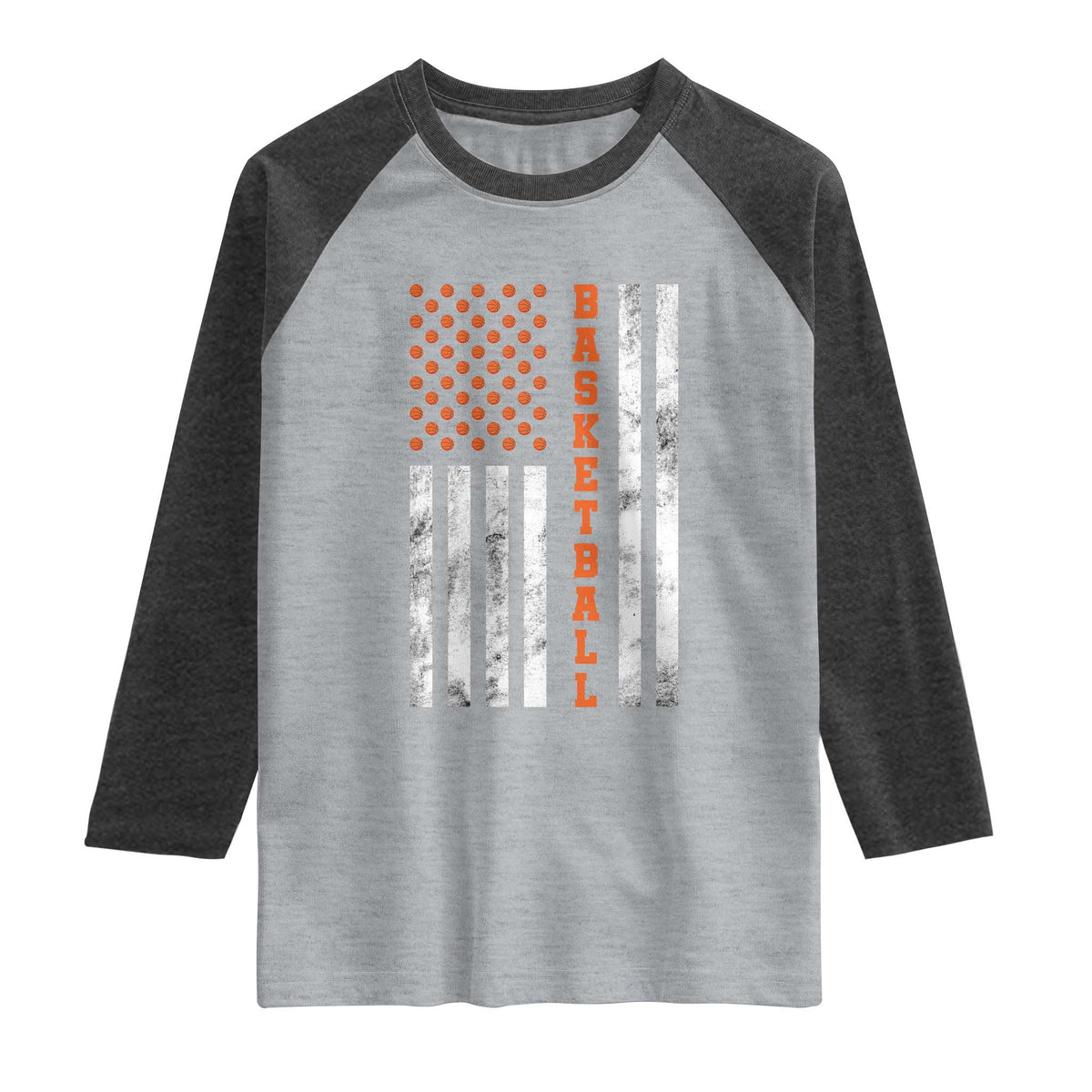 American Flag Basketball Raglan Shirt USA Sports Fan TS12 Heather Gray Heather Charcoal Print Your Wear