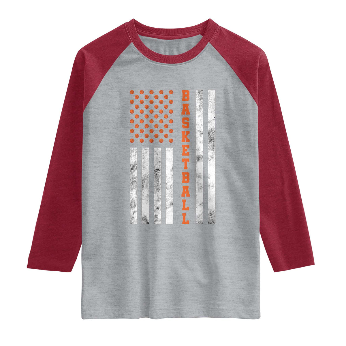 American Flag Basketball Raglan Shirt USA Sports Fan TS12 Heather Gray Heather Red Print Your Wear