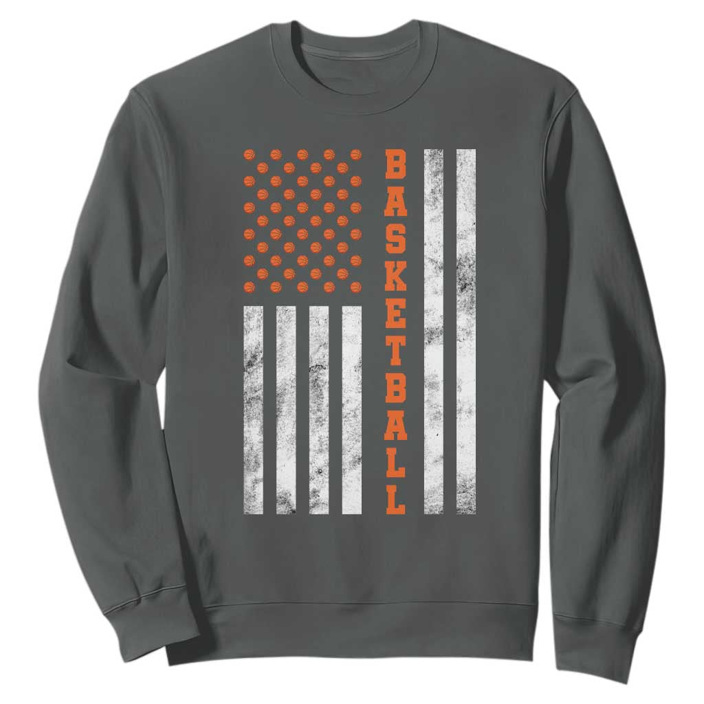 American Flag Basketball Sweatshirt USA Sports Fan TS12 Dark Heather Print Your Wear