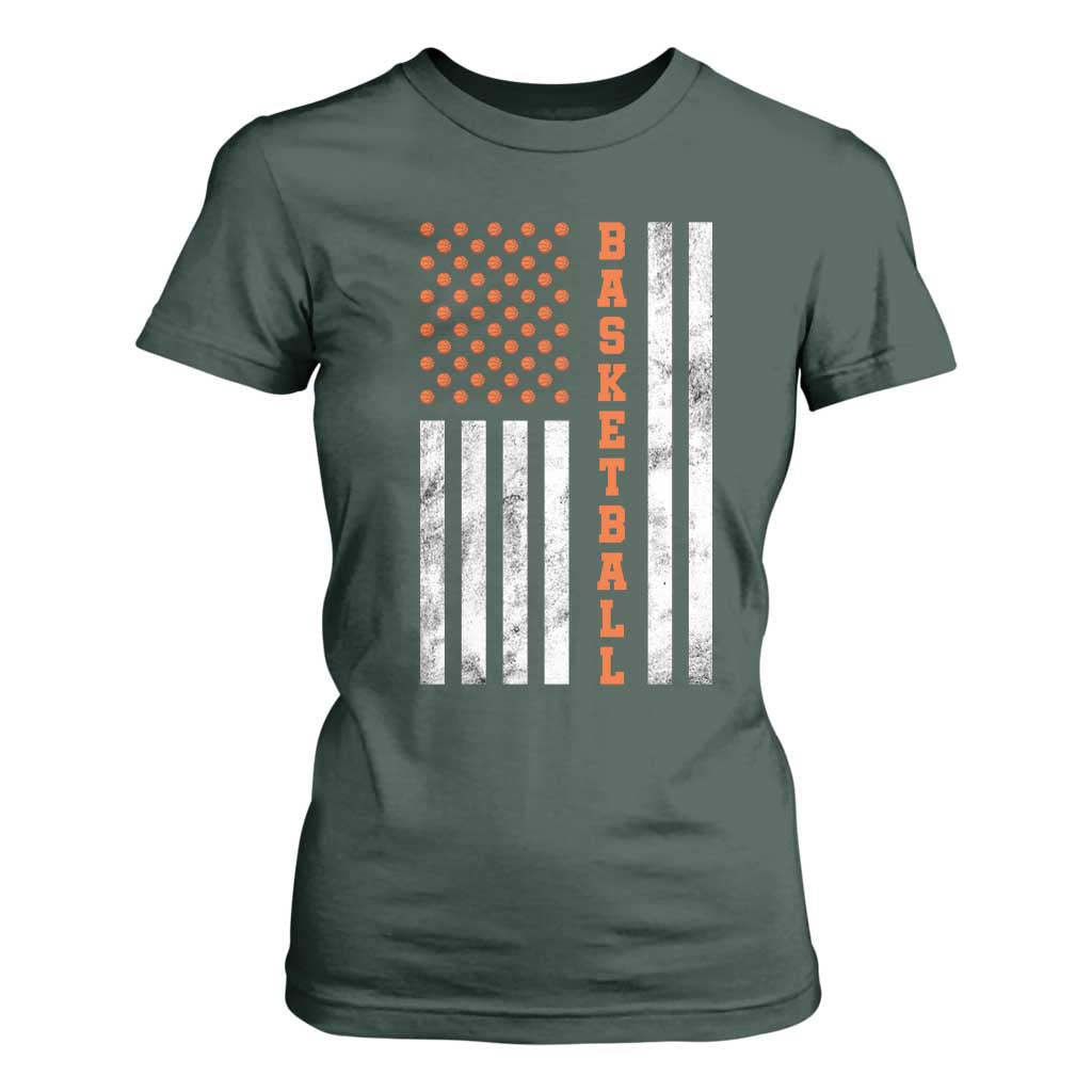 American Flag Basketball T Shirt For Women USA Sports Fan TS12 Dark Forest Green Print Your Wear