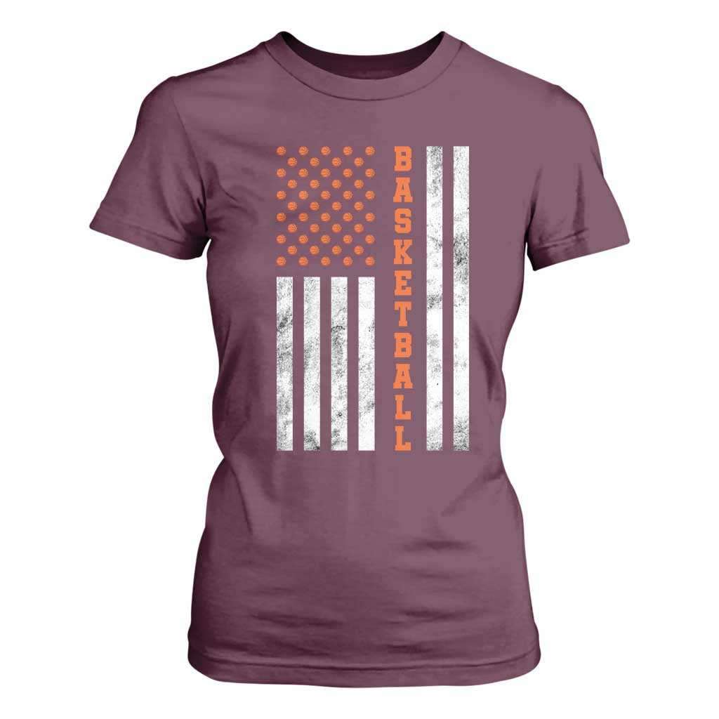 American Flag Basketball T Shirt For Women USA Sports Fan TS12 Maroon Print Your Wear