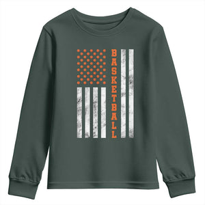 American Flag Basketball Youth Sweatshirt USA Sports Fan TS12 Dark Forest Green Print Your Wear