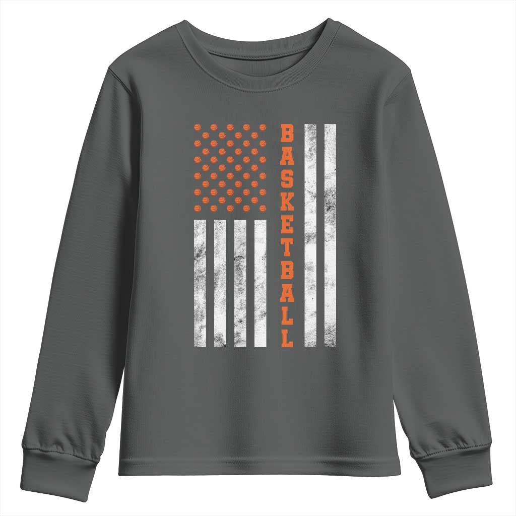 American Flag Basketball Youth Sweatshirt USA Sports Fan TS12 Dark Heather Print Your Wear