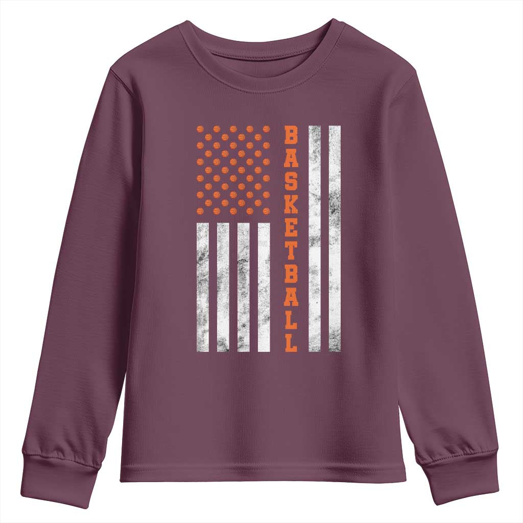 American Flag Basketball Youth Sweatshirt USA Sports Fan TS12 Maroon Print Your Wear
