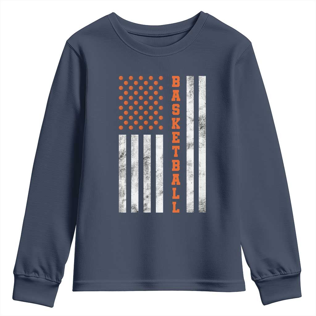 American Flag Basketball Youth Sweatshirt USA Sports Fan TS12 Navy Print Your Wear