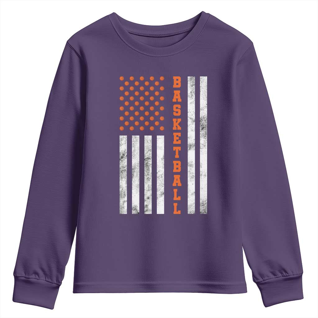 American Flag Basketball Youth Sweatshirt USA Sports Fan TS12 Purple Print Your Wear