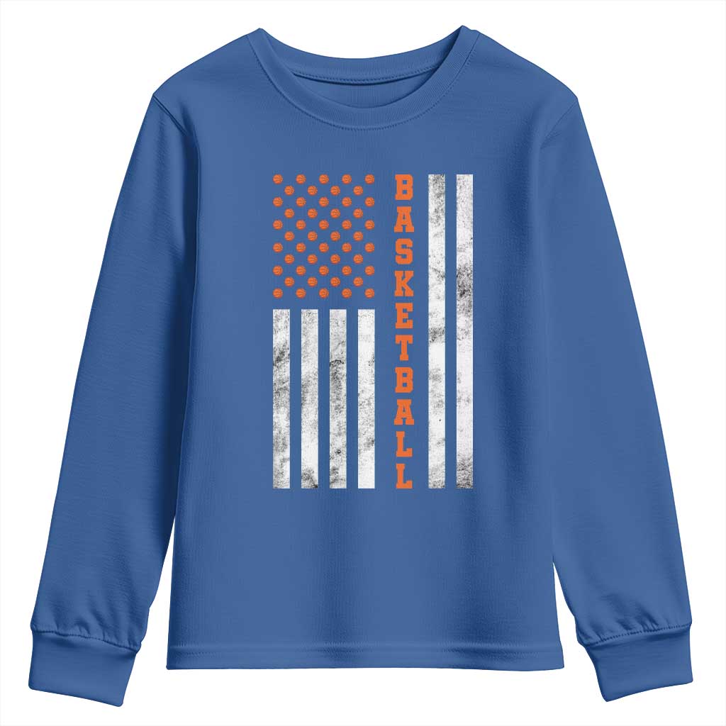 American Flag Basketball Youth Sweatshirt USA Sports Fan TS12 Royal Blue Print Your Wear