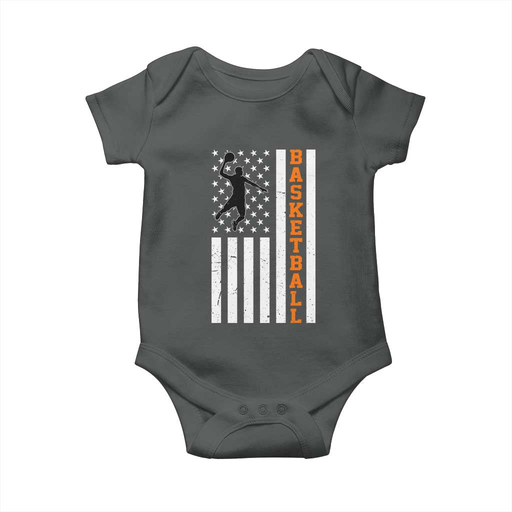 American Flag Basketball Baby Onesie Patriotic Sports Lover Gift TS12 Dark Heather Print Your Wear