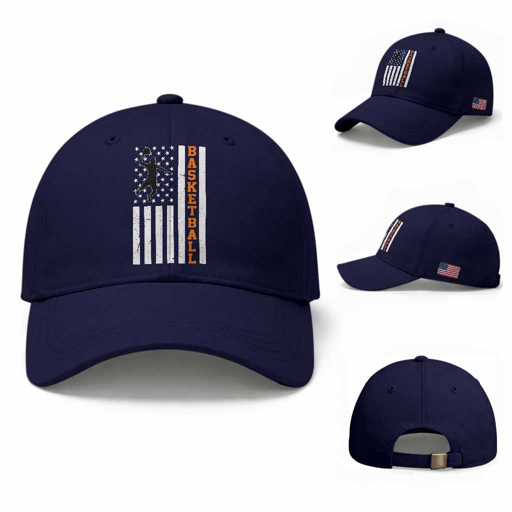 American Flag Basketball Baseball Cap Patriotic Sports Lover Gift TS12 Baseball Cap Universal Fit Dark Blue Print Your Wear